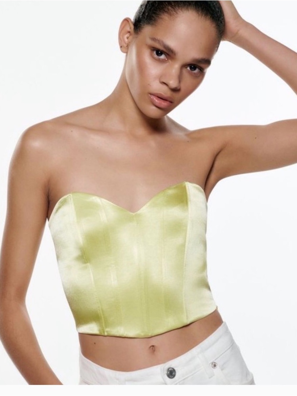 Zara Citron Yellow Satin Corset Top Size Medium